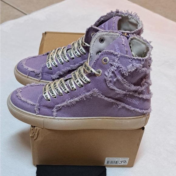 Zadig & Voltaire High Flash Distressed Canvas High Top Sneakers -Wmns 38 / USA 7 - Picture 1 of 12